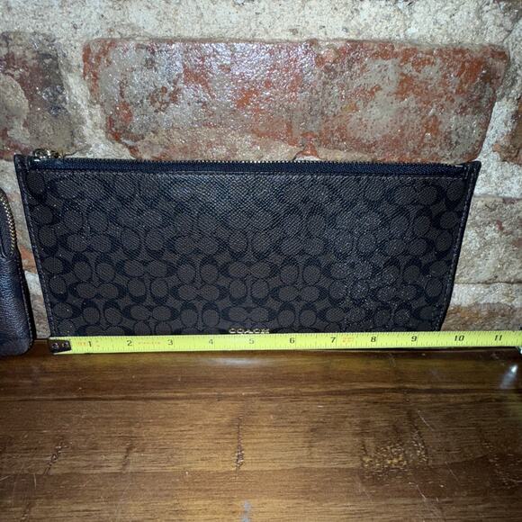 Coach Corner Zip Wristlet Gold/Brown Red Accent Canvas - Plus Coach Clutch 9in - Picture 4 of 8